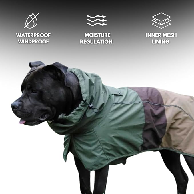 Spark Paws Dog Raincoat, Waterproof Windproof Rain Jacket, for Small Medium Large Extra Large Dogs, Reflective Breathable Full-Body Coverage Dry Suit - Green Brown Tan, XL