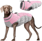 FUAMEY Dog Cold Weather Coats Reflective Dog Warm Jacket with Harness | Fleece Winter Coat for Large Dogs Snow Puffer Vests with Zipper Reflective Turtleneck Jackets for Winter Pink XXXL