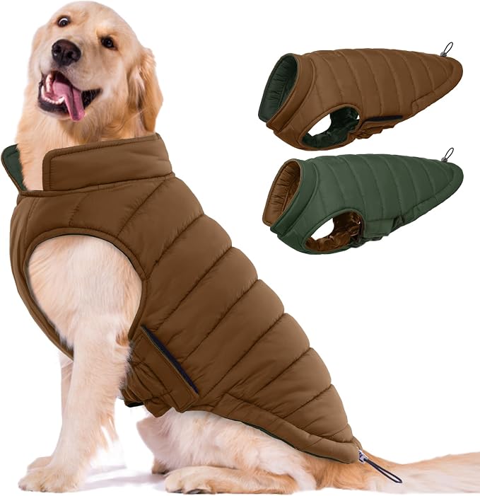 Lelepet Reversible Dog Coat Windproof Dog Jacket Lightweight Puffer Vest | Winter Jacket Warm Cold Weather Coat for Large Dogs Adjustbale Hook & Loop Pet Apparel with Leash Hole, Boxer, Weimaraner,2XL