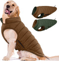 Lelepet Reversible Dog Coat Windproof Dog Jacket Lightweight Puffer Vest | Winter Jacket Warm Cold Weather Coat for Medium Dogs Adjustbale Hook & Loop Pet Apparel with Leash Hole, French Bulldog Brown