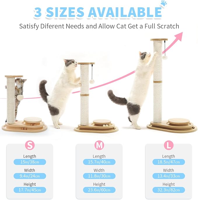 Made4Pets Tall Cat Scratching Post for Indoor Cats with Ball Track 32" | Interactive Tall Cat Scratching Post with Natural Sisal Rope, Rolling Ball Track and Extra Scratching Height, Modern Décor