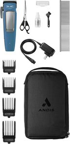 Andis 561125 Dr. Pol Easy Clip Cordless II Clipper Kit, Titanium, Blue | Adjustable 0.8mm/1.6mm/2.4mm blade, lightweight cord/cordless dog grooming kit, 11-piece