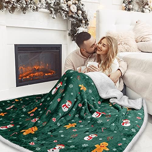 PAVILIA Green Christmas Sherpa Throw Blanket, Gingerbread Snowman Holiday Pattern, Soft Reversible Fleece & Sherpa 50x60 Winter Blanket for Couch & Bed, Cozy Christmas Decor - Image 3