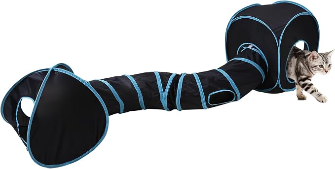 Pet Cat Tunnel, Tunnel Tent Set Tunnels for Indoor Cats, Collapsible Pet Tunnel for Kitten, Puppy, Rabbit, 25cm-Wide Tunnels, Durable & Breathable, with Peek Hole Toy Ball