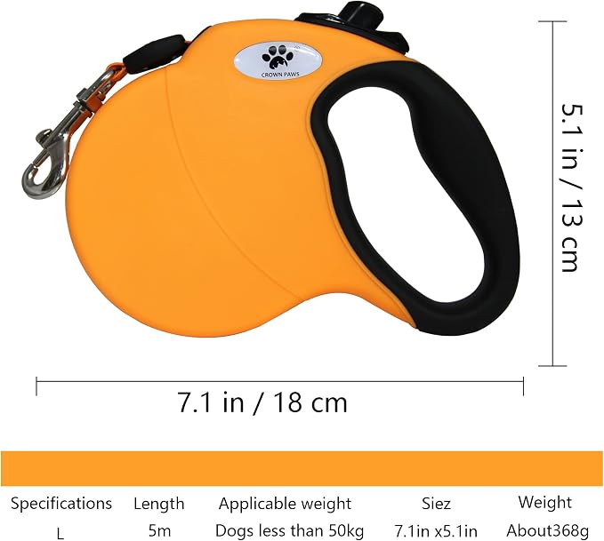 Retractable Dog Leash, 16ft Pet Walking Leash for Large Dogs Under 110 lbs, Orange L
