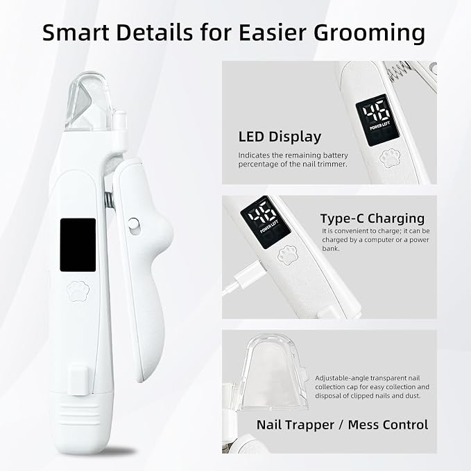 Bearded Dragon Nail Clipper & Grinder 2-in-1 - Rechargeable Electric Lizard Nail File Trimmer with Safety LED Light, Quiet Low-Speed for Lizard, Crested Gecko, Turtle, Chameleon