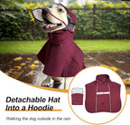 Pet Dog Raincoat Jacket Large Dog Rain Poncho with Transparent Hood, Double-Layer Structure, Adjustable, Waterproof, and Reflective, Suitable for Medium to Large (Wine Red, 2XL)