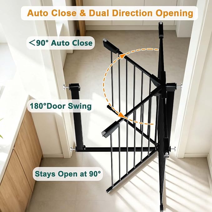 Fairy Baby 36" Tall Narrow Baby Gate 22.8"-25.5" Wide for Small Doorways | Narrow Pet Gate for Small Stairs, Auto-Close Pressure Mounted Metal Dog Gate, One-Hand Open Safety Child Gate No Drill, Black