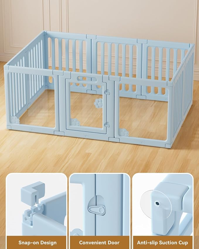 Acrylic Indoor Dog Playpen, 24" H 10 Panels DIY Puppy Playpen, Blue | Indoor & Outdoor Dog Play pen with Heavy Duty Door Lock, Easy-Assembly&Clean Door Pet Fence for Dogs Puppy,Cats,Rabbits