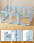 Acrylic Indoor Dog Playpen, 24" H 10 Panels DIY Puppy Playpen, Blue | Indoor & Outdoor Dog Play pen with Heavy Duty Door Lock, Easy-Assembly&Clean Door Pet Fence for Dogs Puppy,Cats,Rabbits