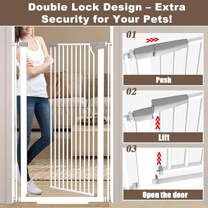 Fairy Baby 51.1" Extra Tall Pet Gate 48.5"-56.2" Extra Wide Tall Dog Gates | Long Baby Gate for Doorways, 1.37" Gap No Drill Pressure Mounted Dog Gate, Metal Auto Close Safety Child Gate Indoor, White