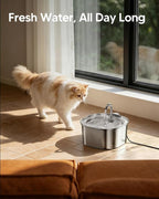 PEKTACO Cat Water Fountain, 3.2L Pet Drinking Fountain with 6 Filters | Stainless steel cat drinking fountain, dishwasher safe, with triple filtration, quiet pump, faucet for cats and small pets