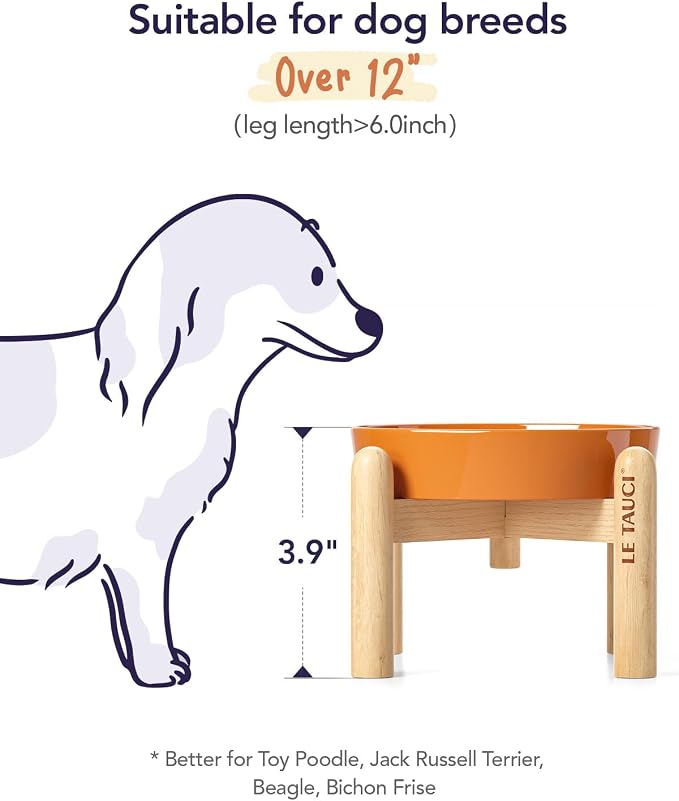 LE TAUCI Ceramic Slow Feed Dog Bowls, Elevated, Anti-Gulping, Non-Slip, 6 inch, Orange