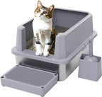 RIZZARI Open Cat Litter Box: Stainless, High Sided, Easy Clean | Spacious for Large Cats / 304 Stainless Anti-Odor / 6.5" Splash Guard / Leak-Proof Seams / Apartments & Laundry