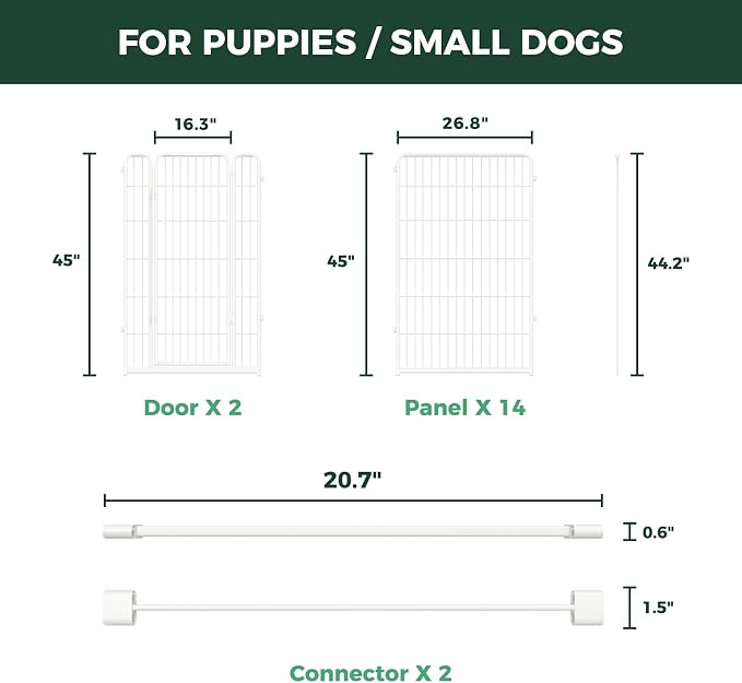 FXW Homeplus Indoor Dog Playpen with Divider Connectors, 45" H, 16 Panels | Calm Indoor Play Area, Two-Zone Layout, For Large Dogs, Patented