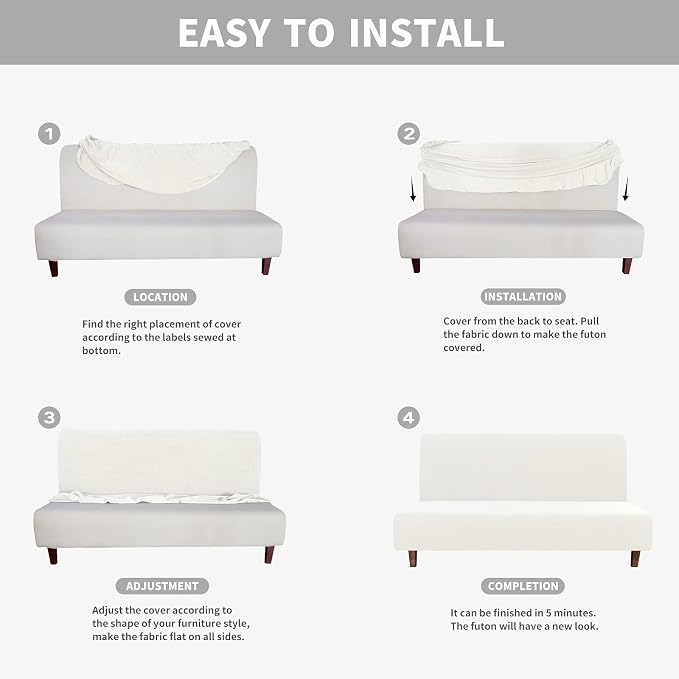 Easy-Going 100% Waterproof Futon Cover, Stretch Futon Slipcover Medium | Dual Waterproof Armless Futon Couch Cover, Leakproof Sofa Bed Furniture Protector for Kids Pets Dog Cat, Cream