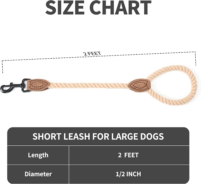 Mile High Life Dog Leash Braided Cotton Rope with Leather-Reinforced Ends | Rust-proof 360° swivel clasp, Heavy-duty for medium/large dogs. Great for weddings, daily walks (18IN, 1/2", Light Brown)