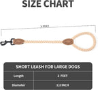 Mile High Life Dog Leash Braided Cotton Rope with Leather-Reinforced Ends | Rust-proof 360° swivel clasp, Heavy-duty for medium/large dogs. Great for weddings, daily walks (18IN, 1/2", Light Brown)