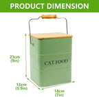 Morezi Cat food storage container storage bin with wooden lid scoop included green metal cat food container in kitchen countertop