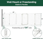 Snagle Paw Full Metal Freestanding Dog Gate with Door, 120” W x 32” H Pet Gate with Support Feet for Doorways, Stairs and Hallways, Portable Dog Fence for Indoor Use(32" 6 Panel, White)