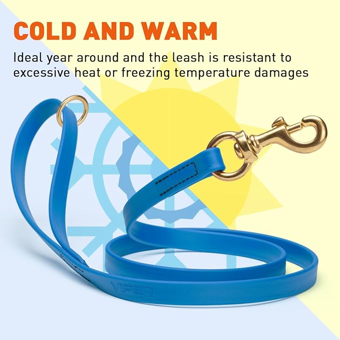 Viper Biothane K9 Working Dog Leash Waterproof Lead for Tracking Training Schutzhund Odor-Proof Long Line with Solid Brass Snap for Puppy Medium and Large Dogs 6ft, Cerulean Blue