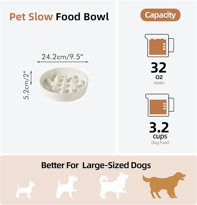 Havniva Ceramic Slow Feeder Dog Bowls, Dog Bowl Slow Feeder | 3.2 Cups Dog Slow Feeding Bowls for Large Dogs, Puzzle Dog Food Bowls for Fast Eater, Pet Slow Feeding Dish, Non-Slip
