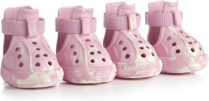 Dog Shoes for Hot Summer Pavement, Dog Shoes for Small Dogs, Waterproof Dog Boots & Paw Protectors, Non-Slip Dog Rain Booties, Easy Clean Sandals for Beach Pink Size 1