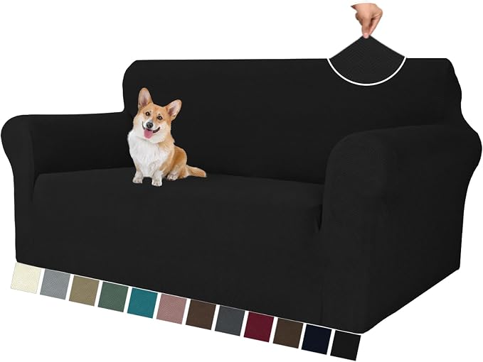 MAXIJIN Loveseat Cover Sofa Covers (55"-69"), 1-Piece Stretch Couch Covers for 2 Cushion Couch Love Seat Slipcover with Elastic Bottom for Kids,Dog (Loveseat, Diamond Pattern Black)