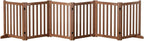 Wooden Freestanding Foldable Dog Gate, 24 Inch Height 6 Panel Pet Gate No Drill for Doorways Stairs, Fully Assembled Indoor Puppy Fence (Teak Color, 120" W x 24" H)