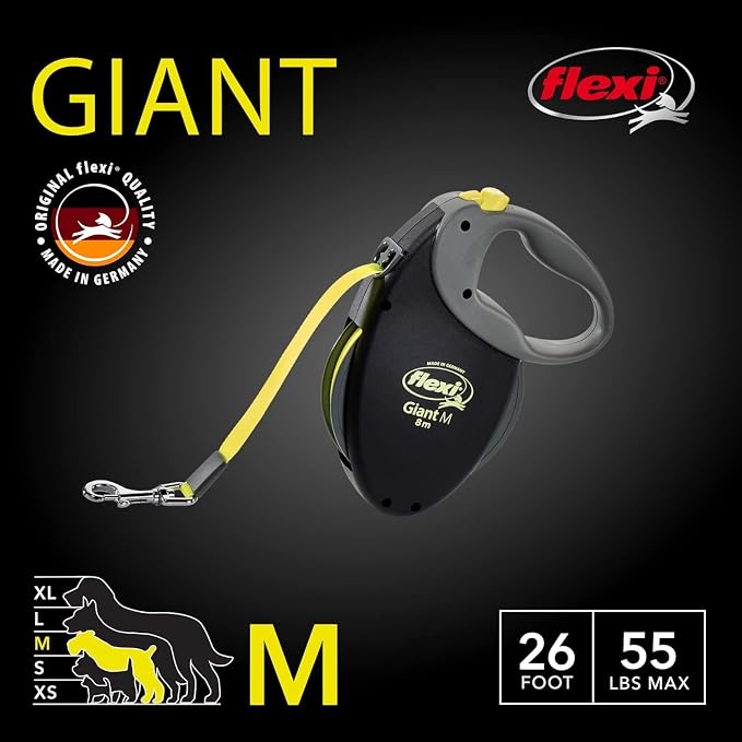 FLEXI® Giant Tape Retractable Dog Leash, Medium, 26 ft - Black | German engineered, original flexi leash, durable quality for dogs up to 55 lbs, tangle-free, walking, reliable brake system