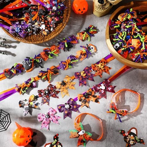 Huhumy 50 Pcs Halloween Dog Bow Ties Collars Bulk for Small Medium Pet Cat - Image 4