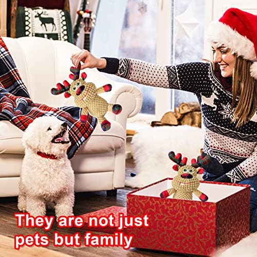 Christmas Squeaky Plush Dog Toys for Small Medium Large Dogs, Durable and Indestructible Dog Christmas Toys, Cute Reindeer Squeaky Dog Toys,Teeth Cleaning and Interactive Puppy Toys - Image 4