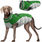 FUAMEY Dog Jacket for Large Dogs Warm Dog Jackets with Harness Built in | Dog Winter Jacket Cold Weather Snow Puppy Vest Water-Resistant Zip up Dog Fleece Jackets High Visibility Green XXXL