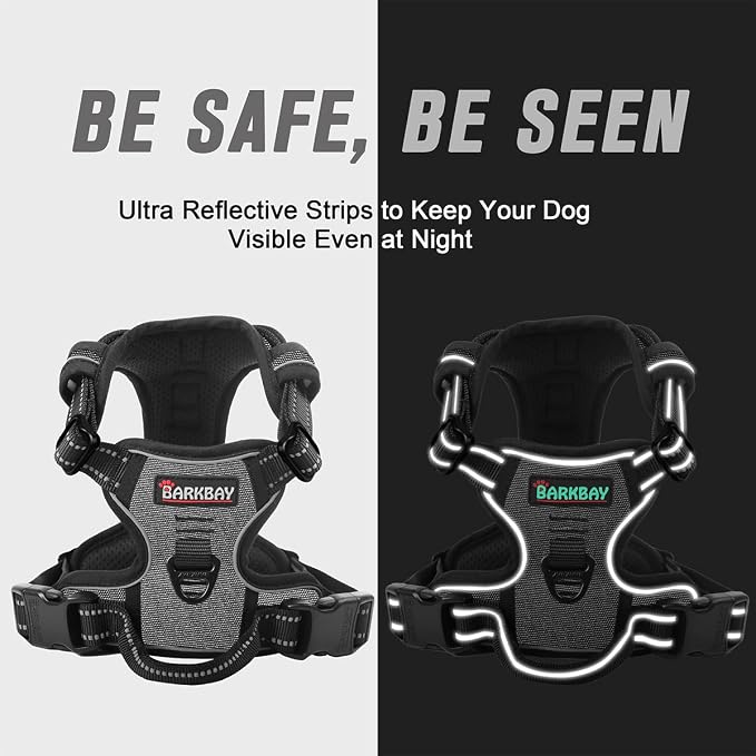 BARKBAY No Pull Dog Harness Front Clip Heavy Duty Reflective Easy Control Handle for Large Dog Walking(Dark Grey,XS)
