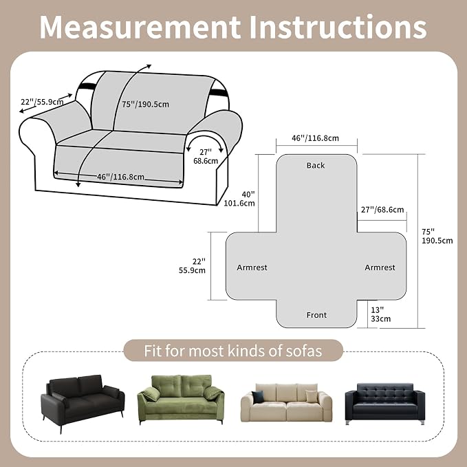 100% Waterproof Couch Cover for Dogs with Non-Slip & Side Pockets 46", Furniture Protector Sofa Covers, Washable Cushion Covers for Pets Kids Cat-Small Loveseat Beige