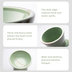 CEEFU 2-Pack Extra Wide Elevated Ceramic 6.2" Shallow Cat Food Bowls | Cat Dish for Whisker Fatigue Relief, 5" Height for Easy Feeding, Durable Raised, Sage Green