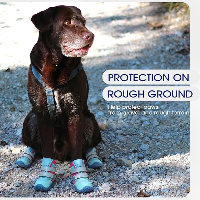 FUAMEY Reflective Medium Dog Shoes, Dog Boots & Paw Protectors | Waterproof upper, reliable traction, slippery floors, rainy sidewalks, hardwood floors, daily walks, 4 PCs