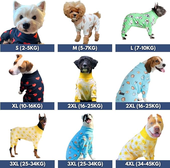 Spark Paws Dog Pajama, Dog Recovery Suit Male, Onesie, Ultra-Soft and 4-Way Stretch, for Small Medium and Large Breeds - When Pigs Fly - Purple - 4XL