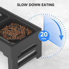 ELS PET Adjustable Elevated Dog Bowls, No Spill Water Bowl and Slow Feeder | Adjustable Height 3 to 11 Inch, Small, Medium, Large Dog, Slow Feeder Insert, No Spill Water Bowl, Anti-Slip Feet, Removable