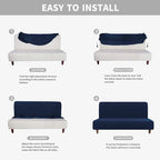 Easy-Going 100% Waterproof Futon Cover, Stretch Futon Slipcover Medium | Dual Waterproof Armless Futon Couch Cover, Leakproof Sofa Bed Furniture Protector for Kids Pets Dog Cat, Navy