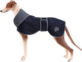 Geyecete Dog Winter Coat Greyhound Raincoat Fabric with Lamb Velvet Inside Outdoor Dog Apparel with Adjustable Bands for Medium, Large Dog-Navy-XL