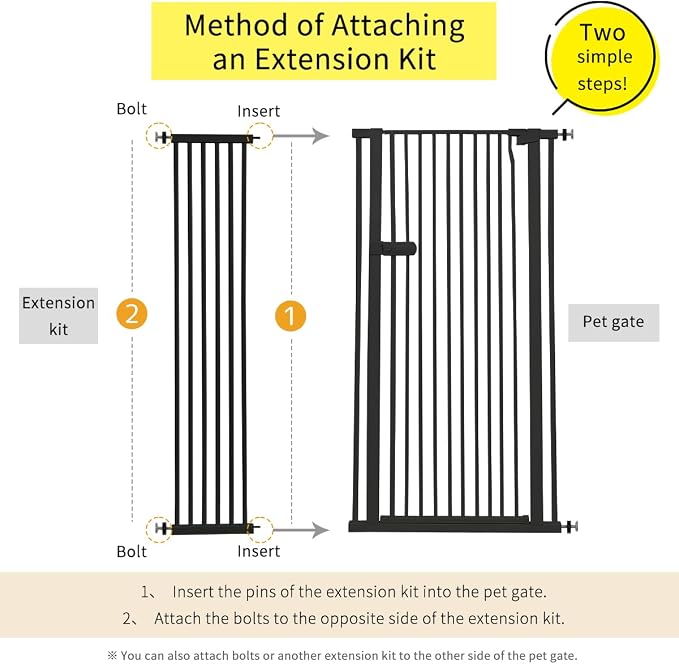 Lumizone Extra Tall Cat Gate Extension Kit 61.02" High 12.6" Wide Black | Tall Pet Gate Dog Gate for Doorway Hallway Stairs Pressure Mounted Extra Wide 1.37" Gap No Drilling