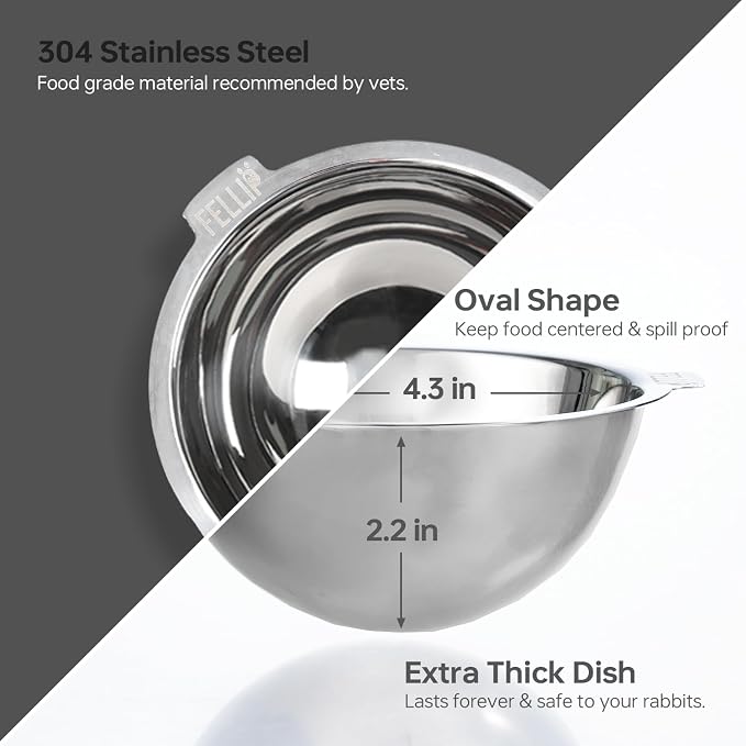 Felli Oblik 15° Tilted Small Animal Bowls for Pet Food & Water 6 oz Stainless Steel Dish Removable, Slanted Metal Plate Feeder for Kitten Puppy Rabbit Bunny Guinchilla Pig (0.75 Cups, Smoky)