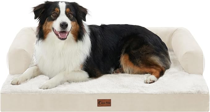 Waterproof Orthopedic Dog Bed for Medium Dogs, 35x22in, Beige | Orthopedic Foam Relieves Joint Pressure, Bolsters Supports Head And Neck, Washable Cover, Non-Slip Bottom
