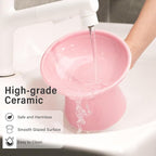 CEEFU 2-Pack Elevated Ceramic Cat Bowls Extra Wide for Food & Water | Anti Vomiting, Whisker Friendly, Shallow Food Dish and Deep Water Bowl, Lead & Cadmium Free, Raised Height for Cats, Pink