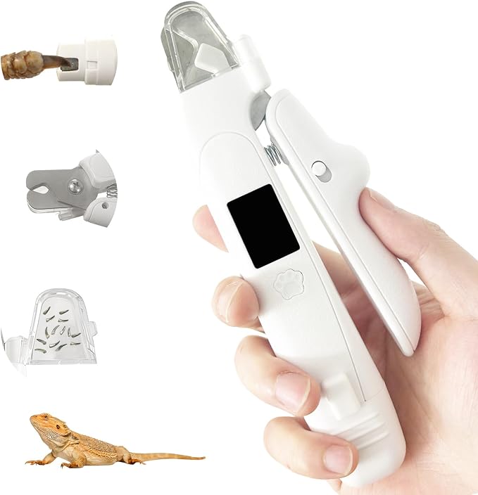 Bearded Dragon Nail Clipper & Grinder 2-in-1 - Rechargeable Electric Lizard Nail File Trimmer with Safety LED Light, Quiet Low-Speed for Lizard, Crested Gecko, Turtle, Chameleon