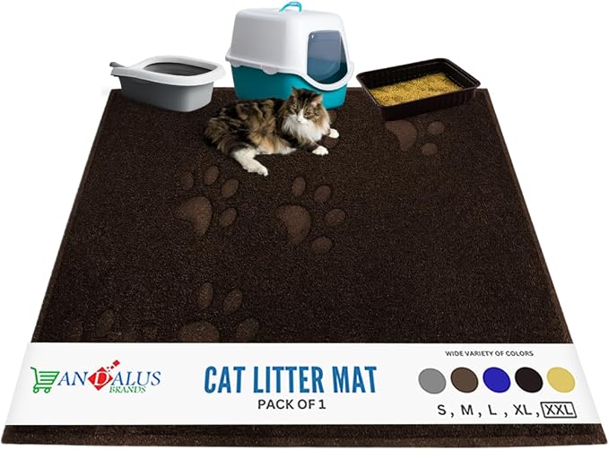 Andalus Jumbo Cat Litter Mat, Pack of 1 - Waterproof, Non-Slip & Easy to Clean Cat Litter Box Mat for Extra Efficient Pet Litter-Trapping, Brown (47” X 35”)
