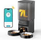 7L Automatic Cat Feeder 2 Cats, 5G WiFi Dog Food Dispenser with APP Control | APP Control, Dual Power Supply, Up to 12 Meals Per Day, 10s Voice Recorder, 2 Stainless Steel Bowls