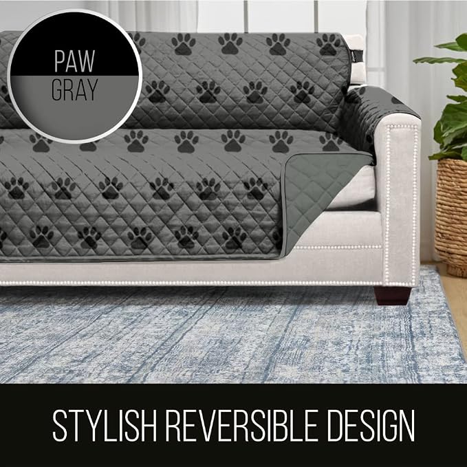 Sofa Shield® Couch Slip Covers for Dogs, Reversible Furniture Protector with Strap, Stain and Tear Resistant Cushion Cover, 88 inch Seat, Machine Washable Slipcover Pets, Cats, Gray Black