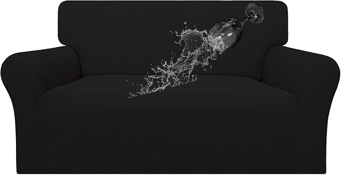 Easy-Going 100% Waterproof Loveseat Couch Cover Stretch Jacquard Sofa Cover | Dual Waterproof Sofa Slipcover, Leakproof Furniture Protector for Kids, Pets, Dog and Cat (Loveseat, Black)